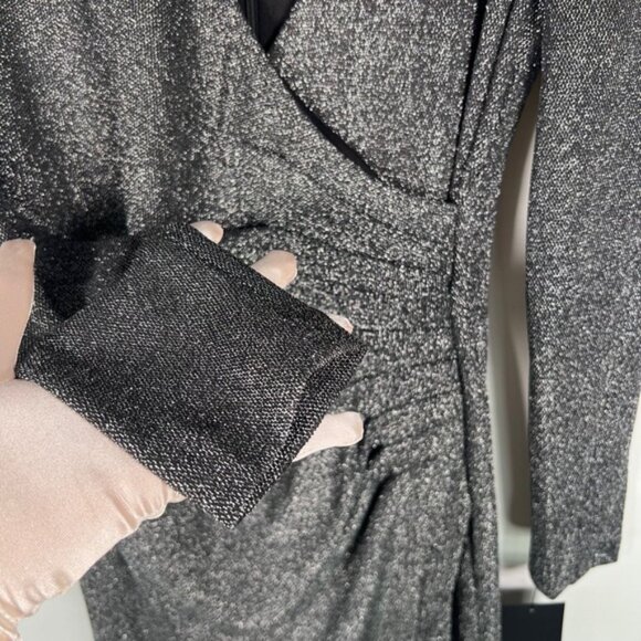 NWT DKNY Metallic-Knit Surplice Ruched Skirt Faux Wrap Mini Silhouette Dress Sz2 - Picture 13 of 16